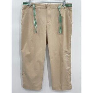 NIKE Silver Tag Drawstring Khaki Cargo Capri Roll Up Pants Size M